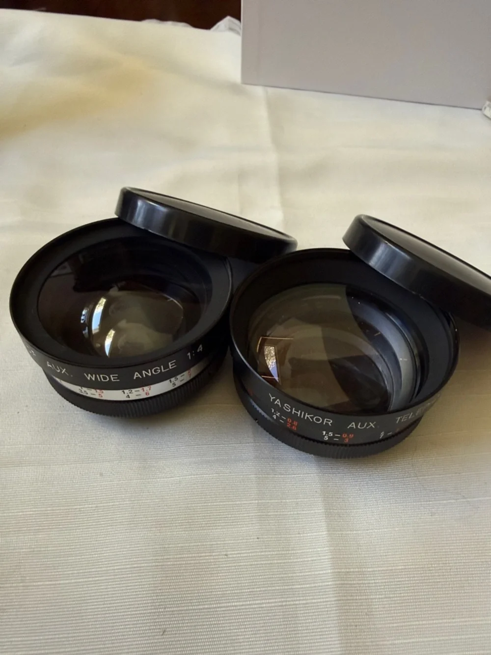 Set of 2 VTG Yashica Yashikor aux Telephoto & Wide Angle 1:4 Lens with cups